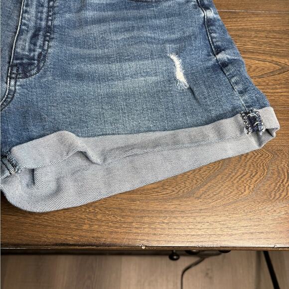 Kancan Medium Wash Denim Cuffed Shorts Distressed Detail Size 31 - Picture 2 of 6